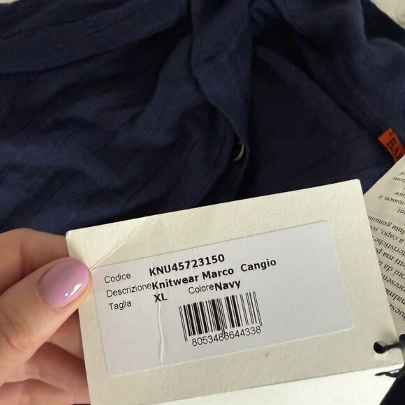 NWT Barena Marco Polo Shirt Ribbed Knit Short Sleeve Navy Linen Blend Sz XL - Picture 3 of 9